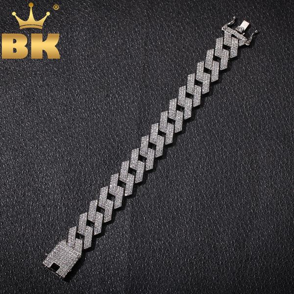 

the bling king 20mm miami prong cuban link bracelet 3 row full iced out rhinestones 7inch 8inch bracelet mens hiphop jewelry, Golden;silver
