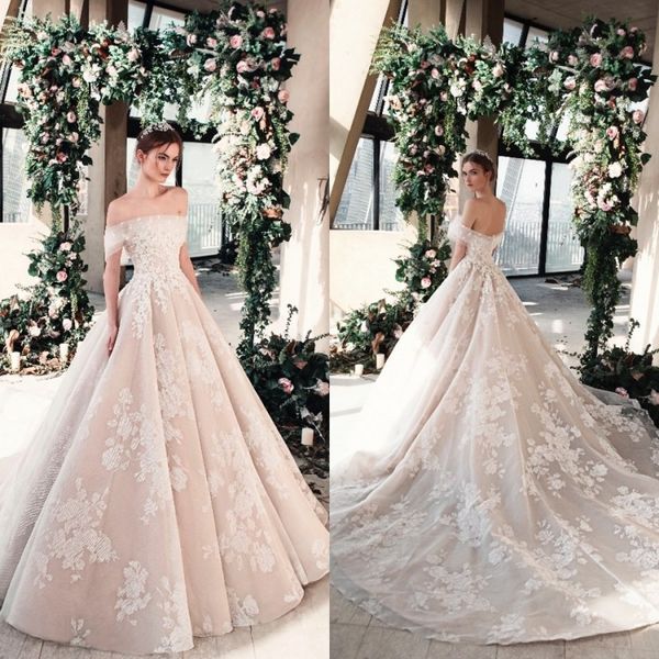 Tony Ward 2019 A Line Abiti da sposa Principessa con spalle scoperte Appliques in pizzo Sweep Train Abiti da sposa Beach robe de mari￩e