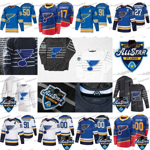 

st. louis blues 2020 all-star 91 vladimir tarasenko david perron 27 alex pietrangelo ryan o'reilly brayden schenn binnington blais jers, Black;red