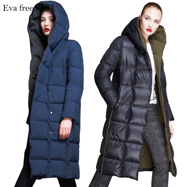 

eva om 2019 winter new coat down jacket women's fashion jacket waterproof duck down hooded clothing, Black