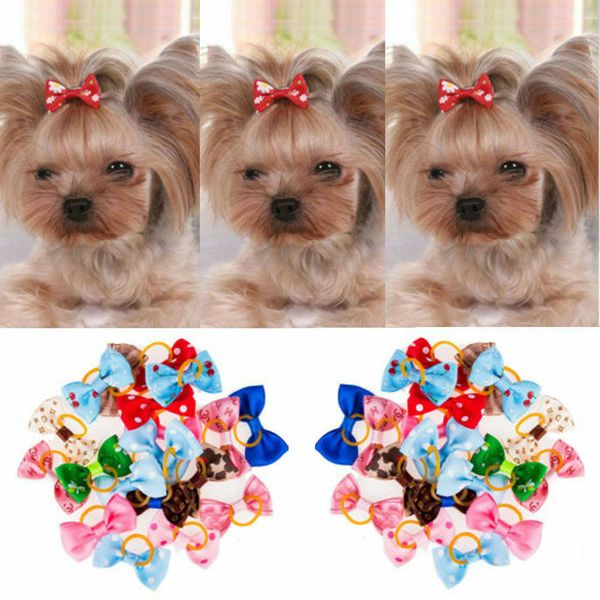 

20pcs/set Assorted Pet Cat Dog Hair Bows with Rubber Bands Grooming Accessories Small Animals Habitat Decor