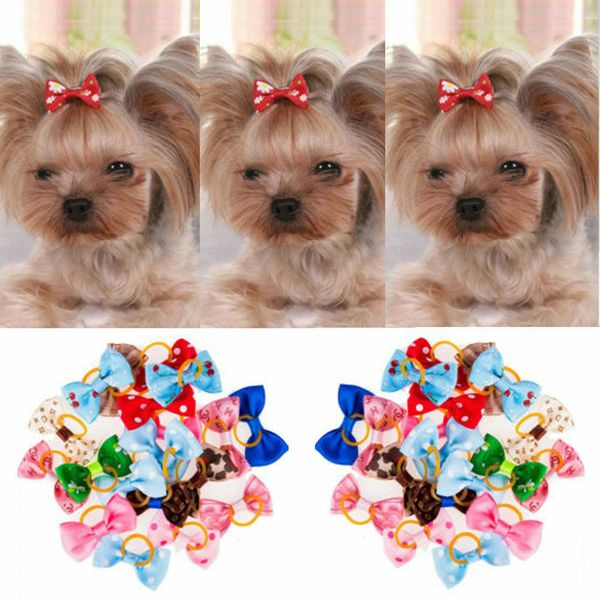 

20pcs/set assorted pet cat dog hair bows with rubber bands grooming accessories small animals habitat decor