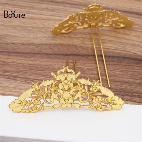 

boyute new (2 pieces/lot) diy hand made retro palace hair jewelry accessories metal alloy 47*123mm flower hair stick findings, Blue;slivery