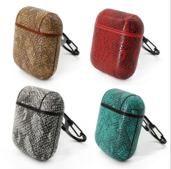 

leather luxury design case for airpods genertaion 2 1 snake pattern wireless earbudsprotective cover with key hook