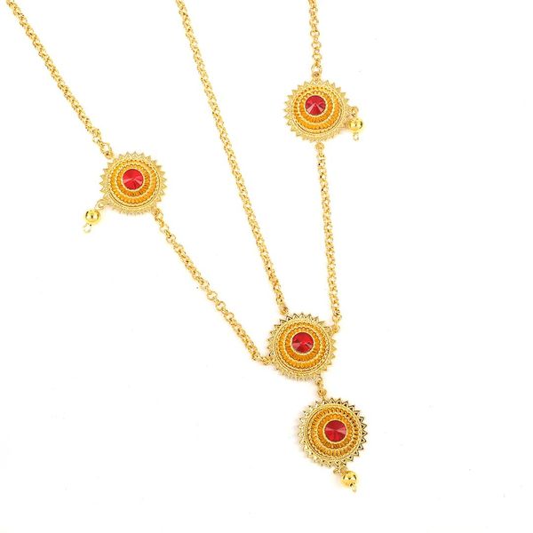 

ethiopian trendy red green blue rhinestone hair chain 24k gold color jewelry hair accessories for women, Golden;white