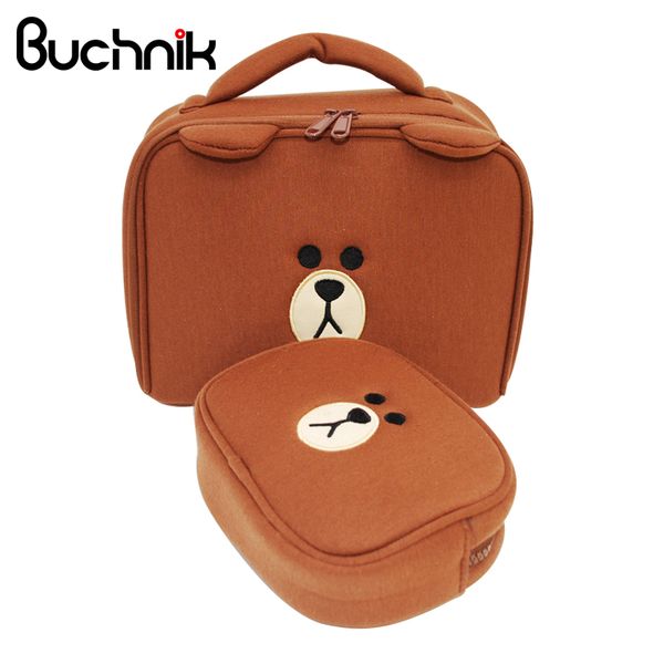 

2pcs/set cartoon bear cosmetic bag girl's mini pouch travel portable case multi-functional storage toiletry accessories supplies