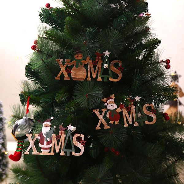 

christmas decorations 2021 innovative letter shape doorplate hollow door hanging pendant xmas ornaments wooden style