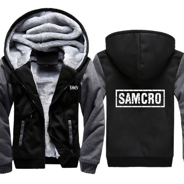 

soa sons of hoodies mens winter fleece thicken warm coats zipper sweatshirt samcro print mens hoodies jacket hoody male, Black