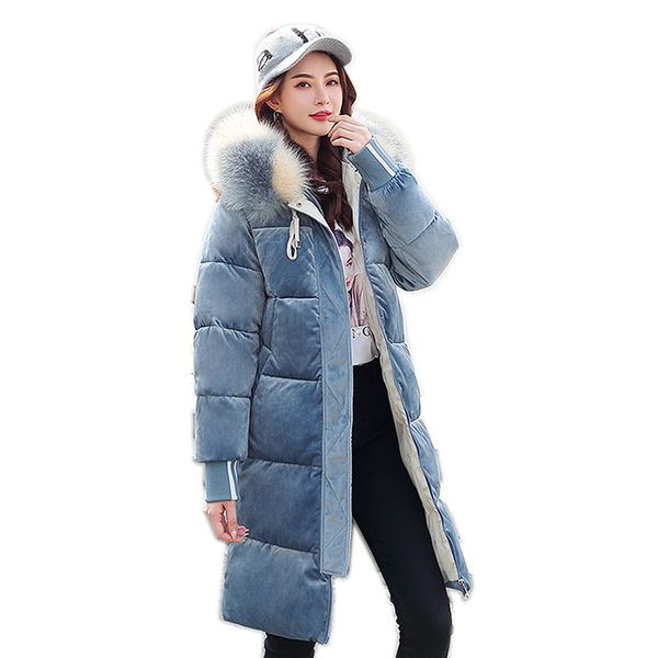 

big fur parka winter jacket women oversize coat hooded plus size female 2019 cotton warm clothing long clothes outerwear, Tan;black