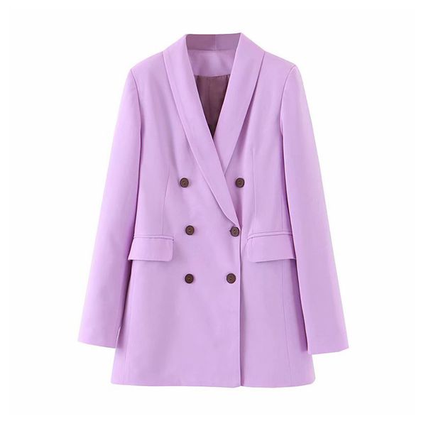 

zxqb women chic violet blazer pockets double breasted long sleeve office wear coat female 2019 spring autumn outerwear, White;black
