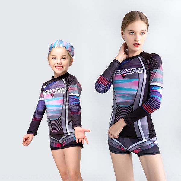 

parent-child mother and daughter split long sleeve beach sunscreen swimsuit underwater floating quick-drying children's swimsuit, White;black