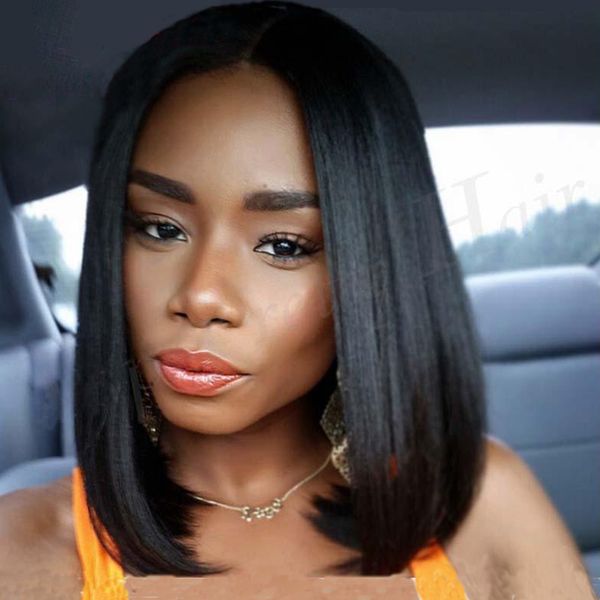 

bob medium brown lace human baby hair pre plucked brazilian remy hair full lace& lace front straight short bob wig for black women, Black;brown