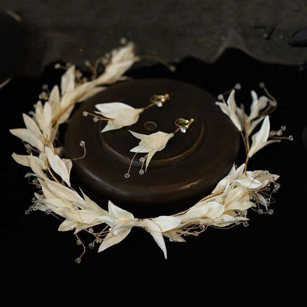 

white flower leaf headband tiara crystal headpiece hairband bride hairwear headwear wedding hair accessories bridal jewelry m269, Golden;white
