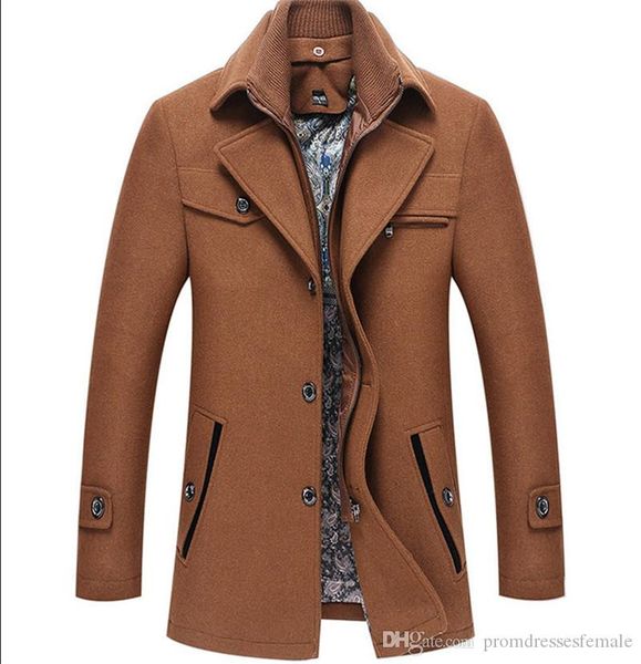 

mens winter coat fashion plus size thick wool jacket designer solid color slim outerwear, Black;brown