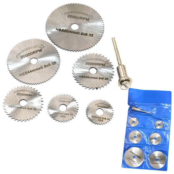 

6pcs mini circular saw discs blades hss metalworking cutting saw disc wheel cutting blades for drills rotary tools + mandrel