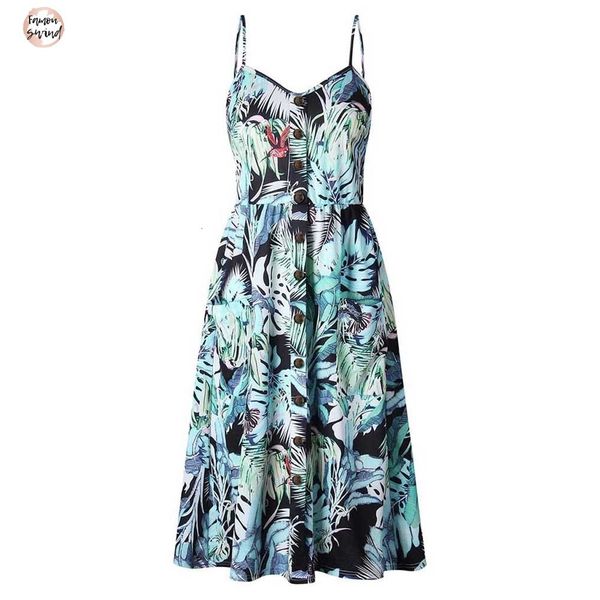 

платье кнопка 2019 печати цветочного sexy casual summer long strap boho пляж кармана женщина платье vintage платье дизайнер одежды, Black;gray