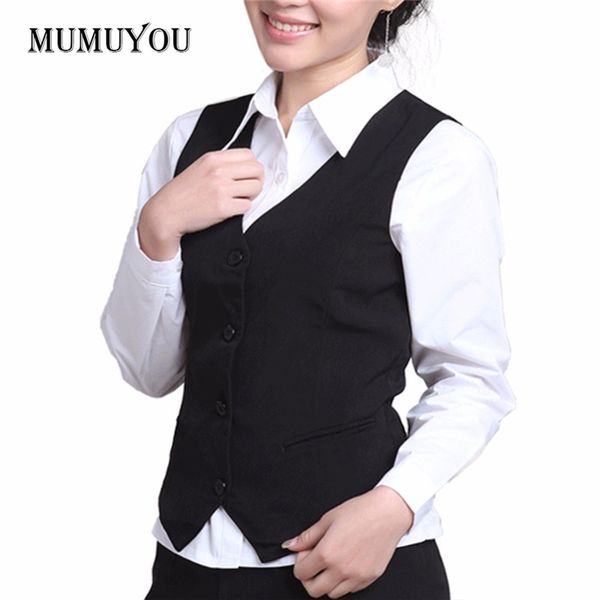 

women formal work vest cotton office lady sleeveless coat v-neck waitress waistcoat gilet plus size m-4xl outwear 200-a371, Black;white
