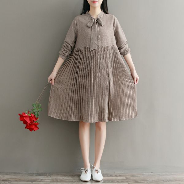 

2xl небольшой плед с бантом в виде галстука-бабочки шифон плиссированное платье в стиле опрятное платье для девочек от mori, Black;gray