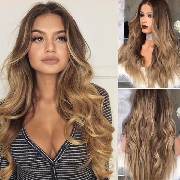 Ombre Wig Water Wave Wavy Brown To Blond Natural Curly Hair Wigs