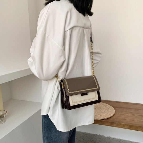 

2020 new ladies shoulder bag western bright leather large capacity square bag fashion solid color portable crossbody