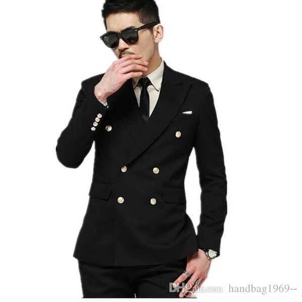 

slim fits double-breasted groom tuxedos black man work business suit prom party blazer mens wedding suits (jacket+pants+tie) h:833, Black;gray