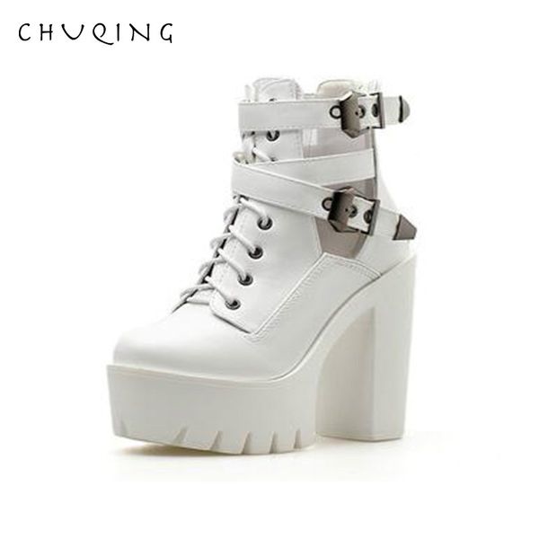 

chuqing 2019 autumn and winter new fashion nightclub hollow thick with short boots thick-soled high-heeled women's boots, Black