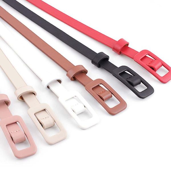 

new candy color shiny pu leather waist belt for women narrow thin belts waistband pin buckle straps for dress 6colors, Black;brown