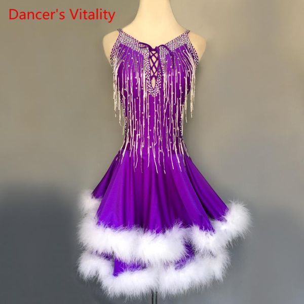 

new latin dance dress luxury diamond feather backless clothes women girls latin rumba samba dance competition costumes, Black;red