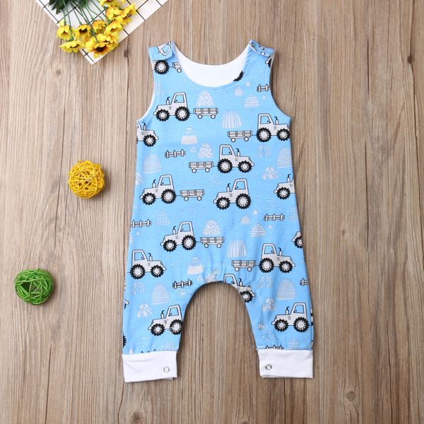 

0-24m newborn baby boy girls summer rompers sleeveless clothes cartoon print romper jumpsuit outfits, Blue