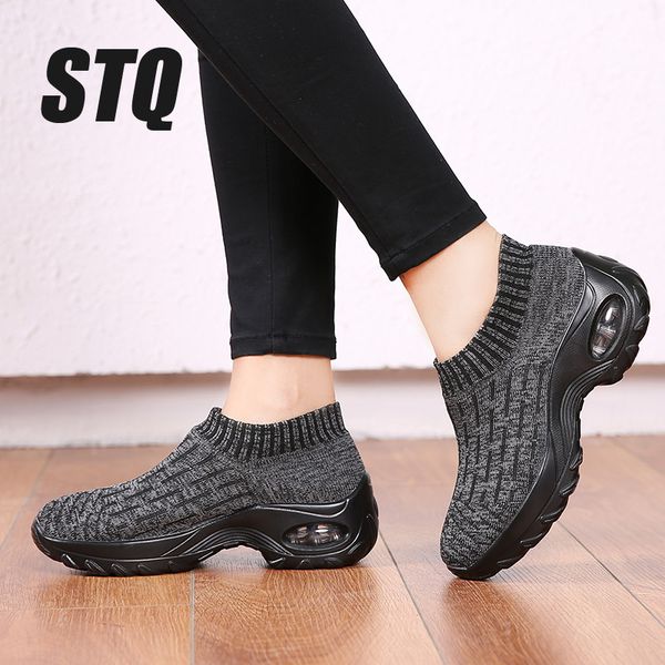 

stq women shoes winter flats sneakers shoes breathable mesh women sneakers ladies slip on creepers woman tf1972, Black