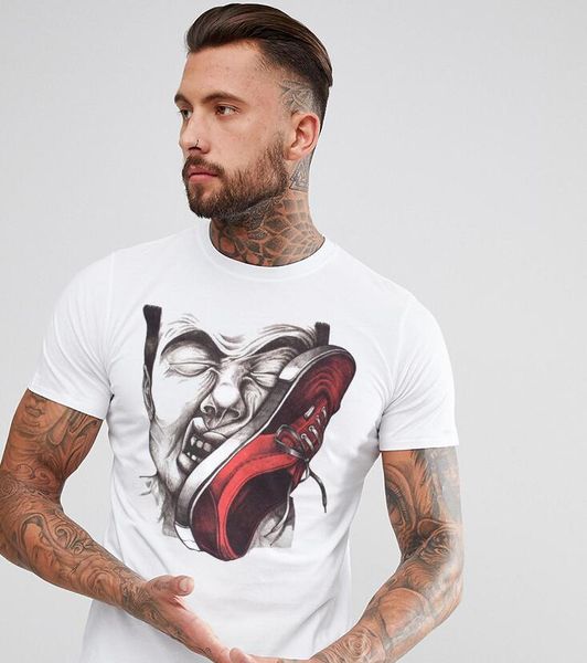 

мужчины 2020 лето новая футболка европейский американский тренд подделка печати аватар отличный хлопок белый простой повседневный футболки, White;black