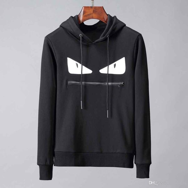 

men printed fleece hoodies spring autumn winter long sleeved hooded casual hip pop pullover punk mens sportswear sweatshirt, Black