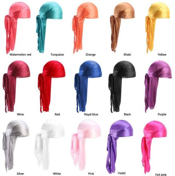 

bandana durags long tail turban wigs silky pirate hats cap outdoor cycling hat men women skull caps headwear headband hair accessories q7492, Yellow