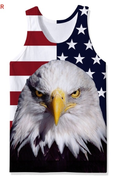 

fashion funny eagle printed short sleeveless hollow out o neck casual tank 3d vest bodybuilding fitness sporting shirts z22, White