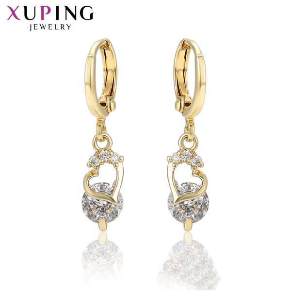 

xuping romantic heart shaped long earrings jewelry light yellow gold color plated popular design for women gifts s201.9-98234, Golden;silver