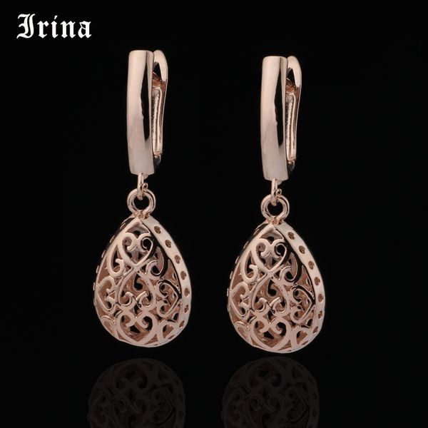 

new cute earring unique carved hollow 585 rose gold long earrings women fashion wedding party fine trendy jewelry, Golden;silver
