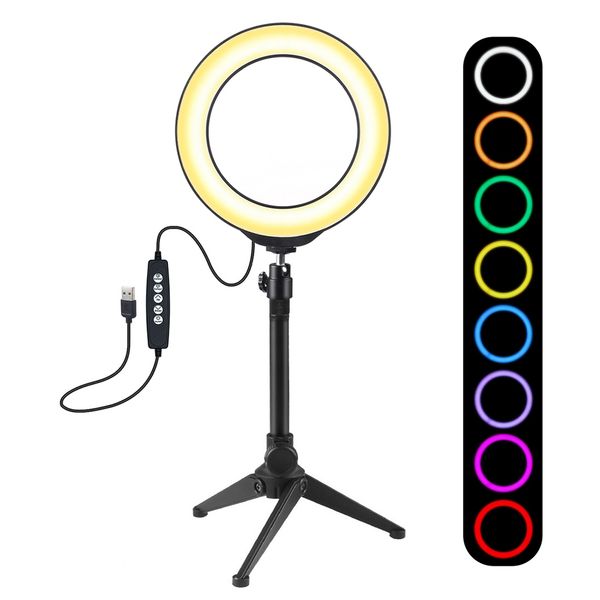 

6.2 inch 160mm usb 10 modes 8 colors rgbw adjustable dimmable led round rings vlogging pgraphy lamp video lights + tripod