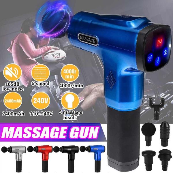 

lcd display massage gun 5 heads deep muscle massager body massage exercising relaxation slimming shaping pain relief