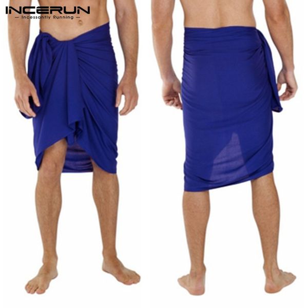 

incerun 2019 men bathrobes fashion bath towel skirts solid loose pajamas men homewear leisure blanket beach towel skirts s-5xl, Black;brown