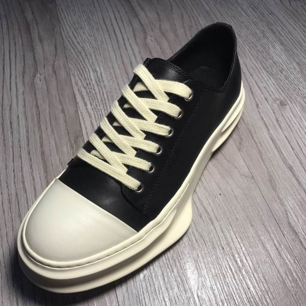 

spring genuine leather breathable casual shoes lace-up thick bottomed mens shoes men men loafer, Black