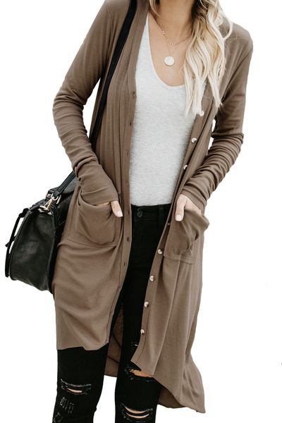 

women's clothing long-sleeved warm cardigans outwear blouses mid-length coat, Black;brown