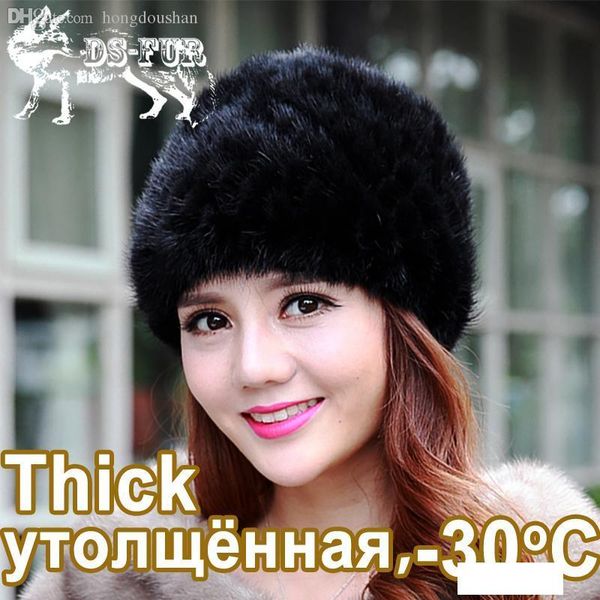

wholesale-real hat for women winter keep warm knitted mink cap beanies 2015 brand new thick female headgear women's, Blue;gray