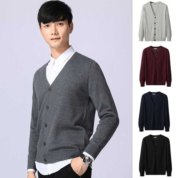 

cotton sweater autumn men long sleeve cardigan mens v-neck sweaters loose solid button fit knitting casual clothing new 2019, White;black