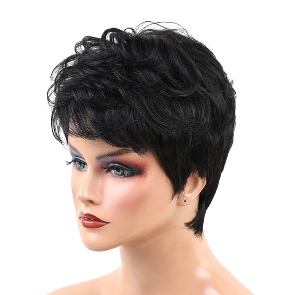 African American Lady Afro Curly Hair Short Black Wig Fluffy Wigs