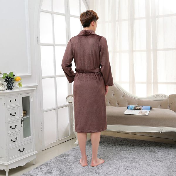 

men women long silk flannel bath robe badjas peignoir homme winter coral fleece sleepwear mens kimono bathrobe dressing gown, Black;brown