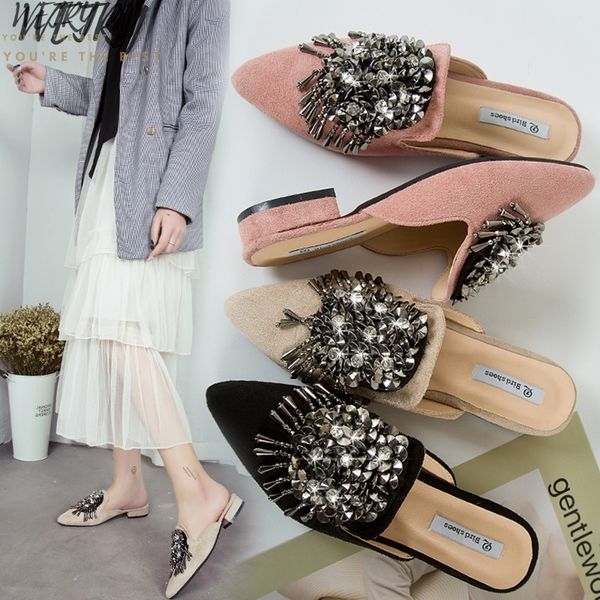

2020 women's flat shoes ballet shoes breathable knit pointed moccasin diamonds women's soft women zapatos de, Black