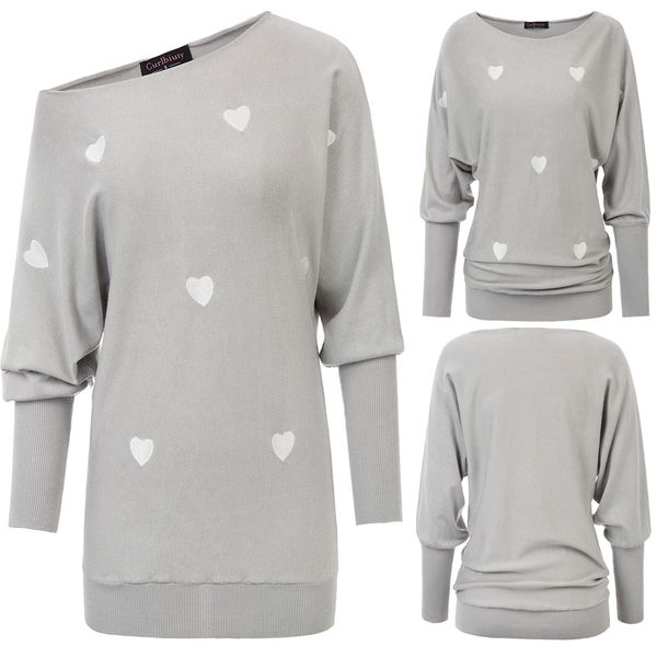 

autumn women's knitwear long batwing sleeve off shoulder embroidery pullover sweater loose casual knit jumper, White;black