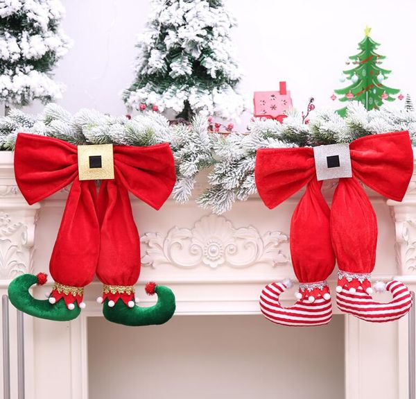 Weihnachten Top Baum Dekoration Schleife Elf Stiefel Anhänger Weihnachtsbaum Hängende Ornament für Zuhause Neujahr Party Szenen Arrangement