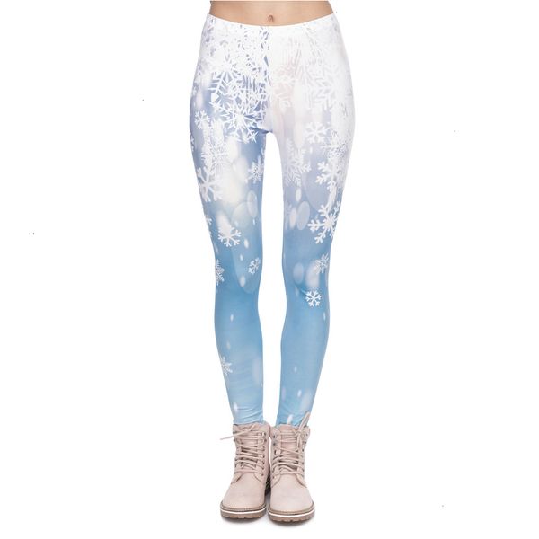 

фитнес гетры серии рождество женщины legging падает снег printing мода элегантный высокой талией женщина брюки хорошего качества, Black
