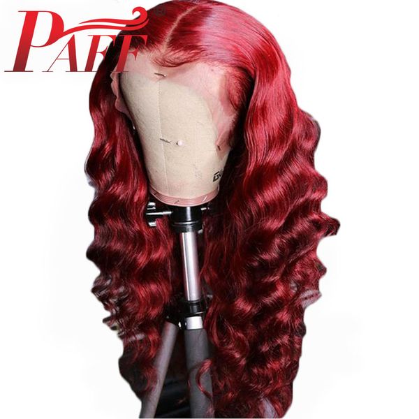 Paff 13x6 Lace Front Human Hair Wigs Colored Red Loose Wave Wig